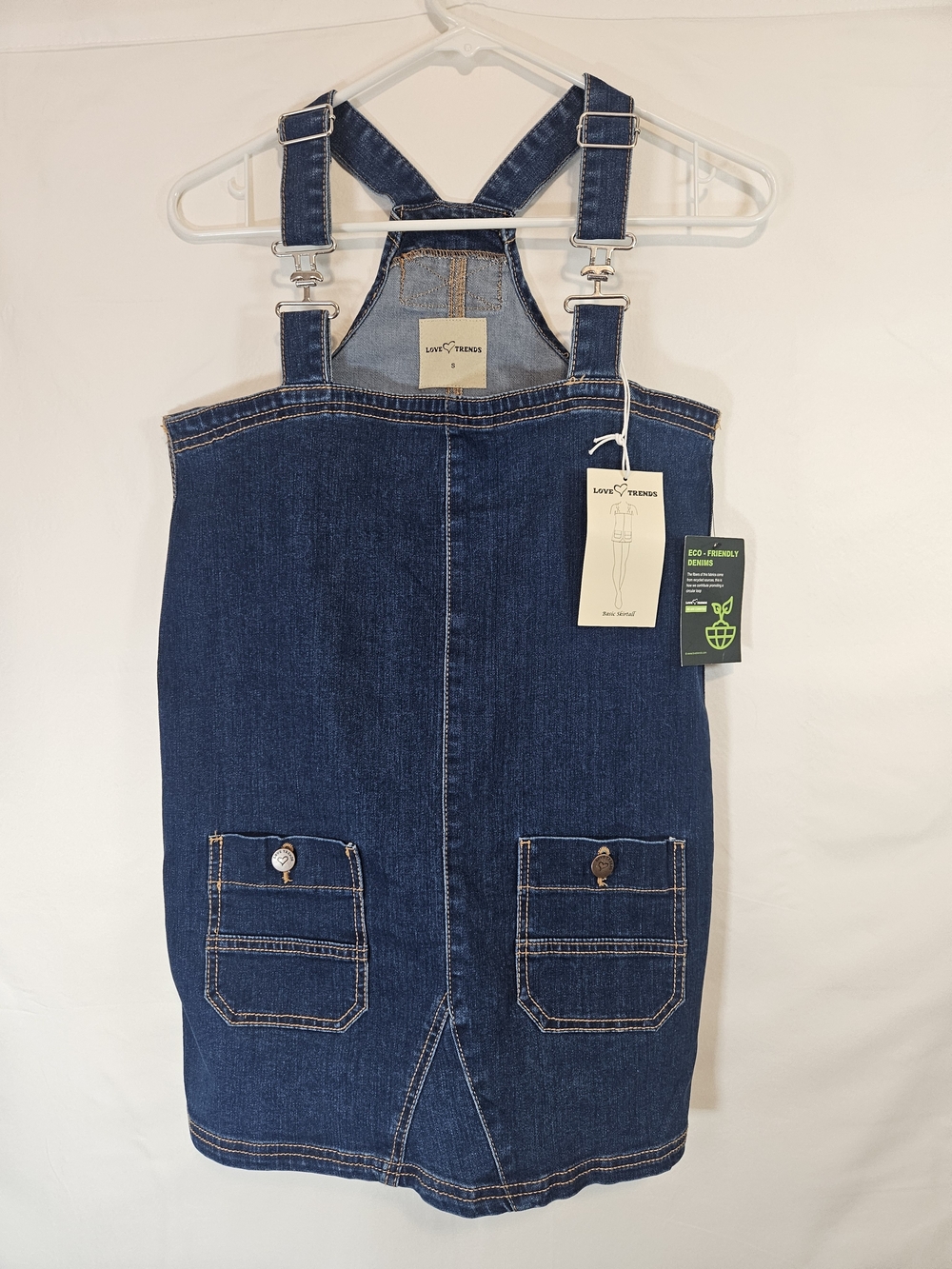 Dark Denim Women’s Overall Skirt with Front Pockets Trendy Streetwear Preppy